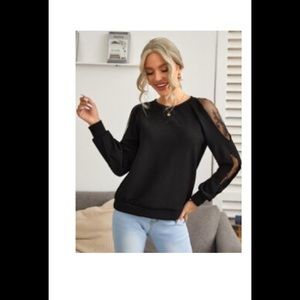 Sheer lace insert pullover
